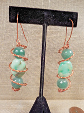 Pr Artisan hand made copper real stone funky drop 3" pierced earrings D14A 1