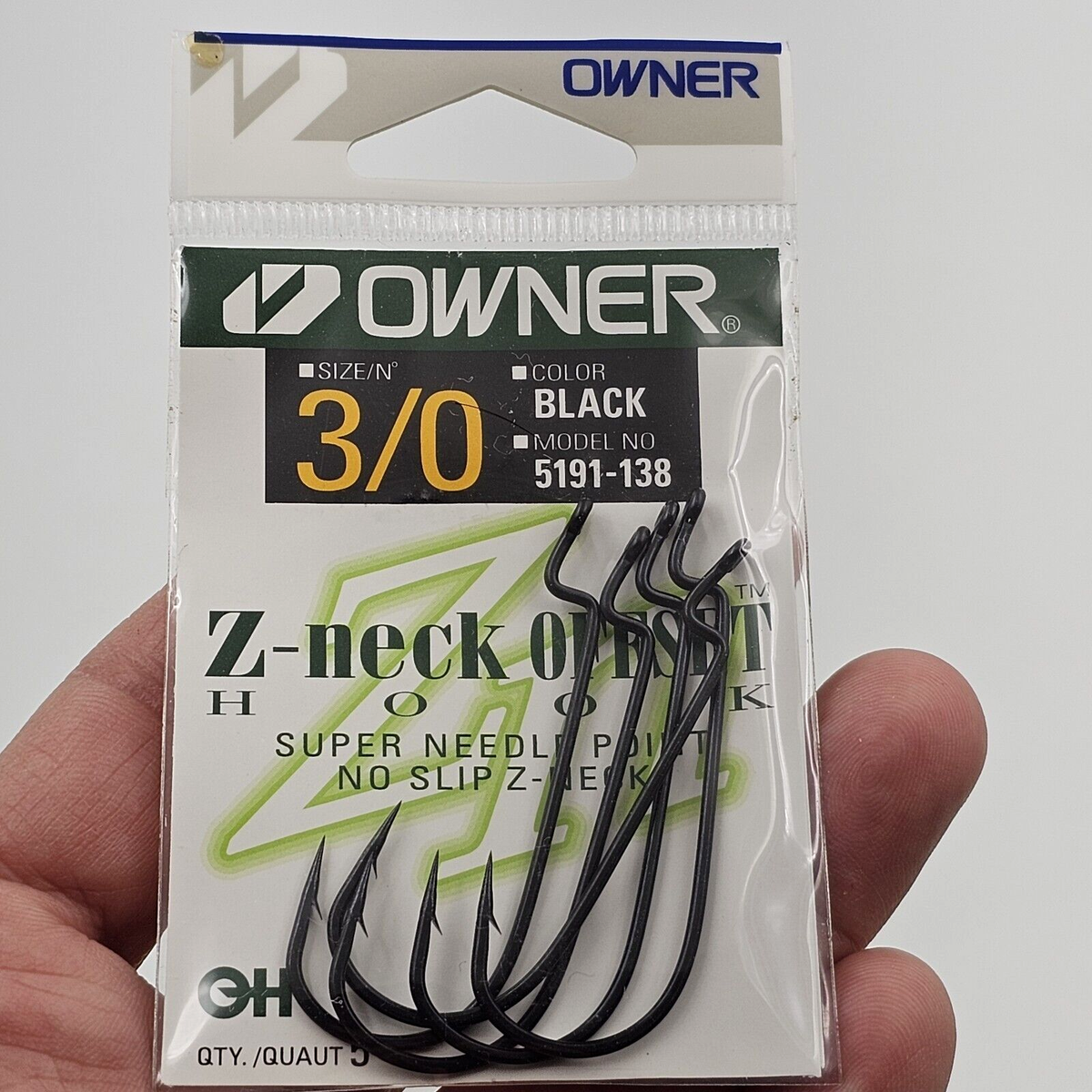Owner Z Neck 5191 Offset Worm Hooks 5 Ct Super Needle Point 3/0, 4