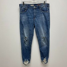 Pilcro Anthropologie Womens Blue Denim Distressed High Rise Boyfriend Jeans 28