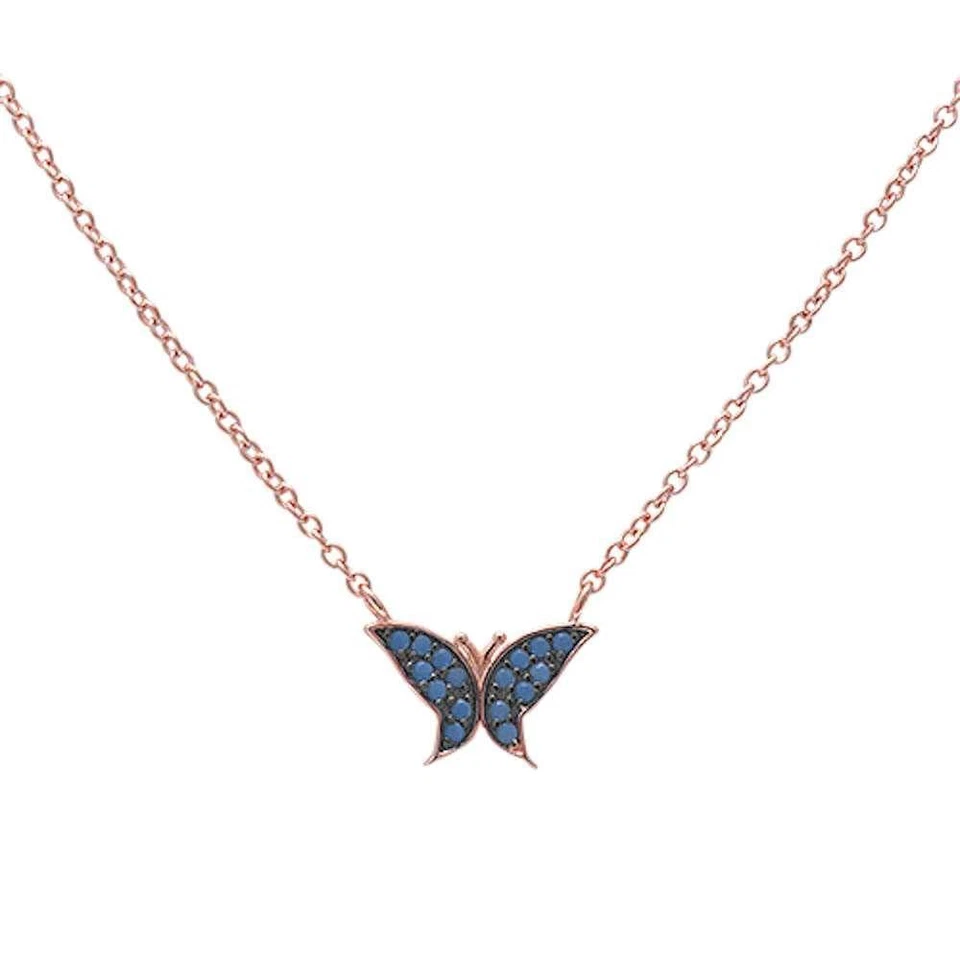 Rose Gold Plated Nano Turquoise Butterfly .925 Sterling Silver Pendant Necklace - Image 2 of 2