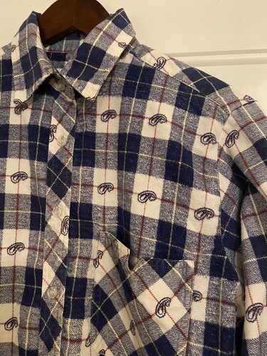 Haband Blue White Plaid Flannel Button Up Casual Long Sleeve Shirt Men’s Medium - Picture 5 of 12