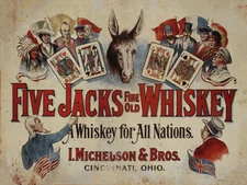 Vintage Five Jacks Whiskey Ad Reproduction Metal Sign FREE SHIPPING Cincinnati