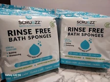 Scrubzz Bath Alternative Rinse Free Bath Sponges Lot of 2 (2 X 25 = 50)