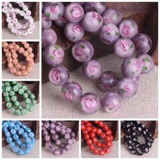 10pcs 10mm Round Handmade Rose Flower Lampwork Glass Beads For Jewelry Making