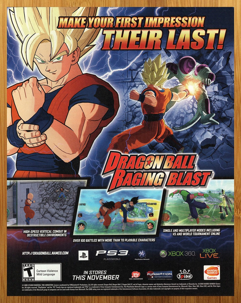 2009 DBZ Dragon Ball Raging Blast PS3 Xbox 360 Print Ad/Poster