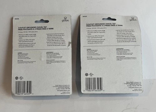 2 pc - GLOBE 3 Outlet Lateral Swivel Grounded Wall Adapter Tap NEW - Photo 9/15