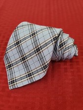 Altea Milano Necktie Tie Blue Diagonal Plaid Silk Blend Made in ITALY