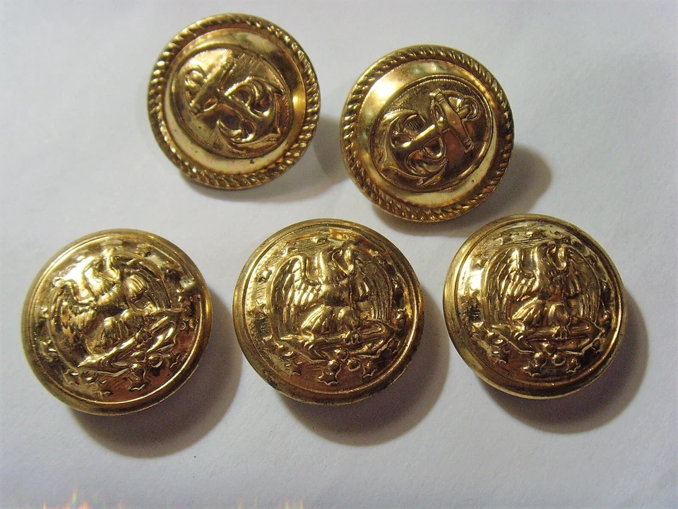 5 vintage 28 mm large great coat gold tone metal USA navy buttons lot 52323 - Image 3 of 4