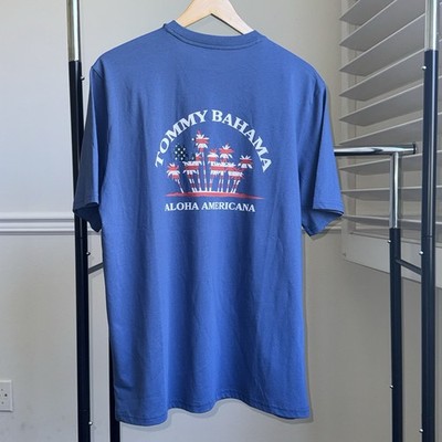 NWT Tommy Bahama Men s ALOHA AMERICANA T-Shirt Large  Dockside Blue Chest Logo