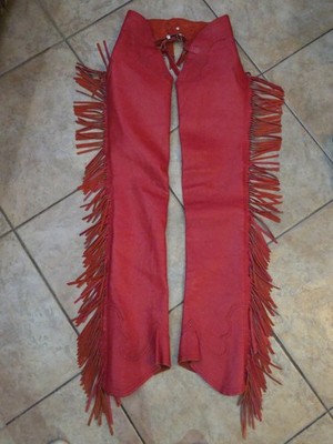 Red leather smooth side out chaps