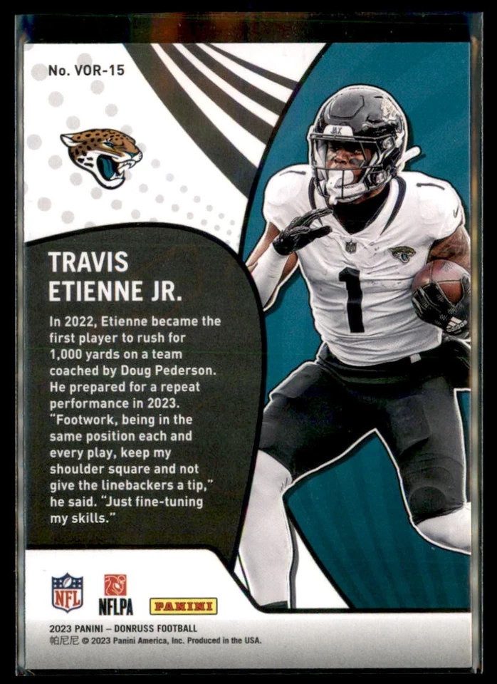 2023 Donruss Vortex Travis Etienne Jr Jacksonville Jaguars VOR-15 - Image 2 of 2