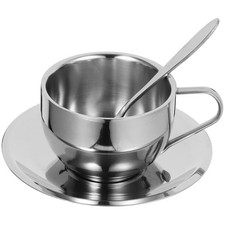 Warming Coffee Mug Espresso Cup with Saucer Stainless Steel Tea Takeaway Cups