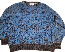 Vintage Bold Pattern Sweater Center Aisle men  s Size Medium Blue Black Pattern