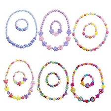6 Sets Toddler Play Necklace and Bracelet for Little Girls, Packaged in Gift