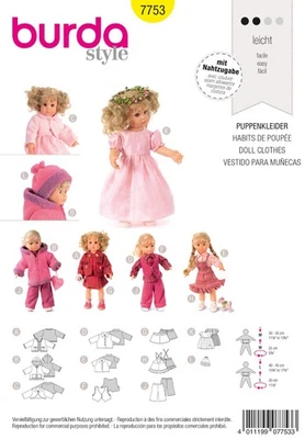 Schnittmuster Kleid Burda 7753 Puppenkleider Deutsche Anleitung - Bild 1 von 4
