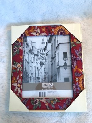 TARGET HOME 2008 Fabric Covered 8x10 Picture Frame Brick Red Floral Cottage Chic