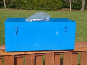 VINTAGE SNAP ON 1981 KRA-30B METAL TOOL STORAGE CHEST BOX 21" X 9" X 9" Blue