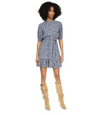 Michael Kors Womens Belted Floral Mini Dress, Blue, Small
