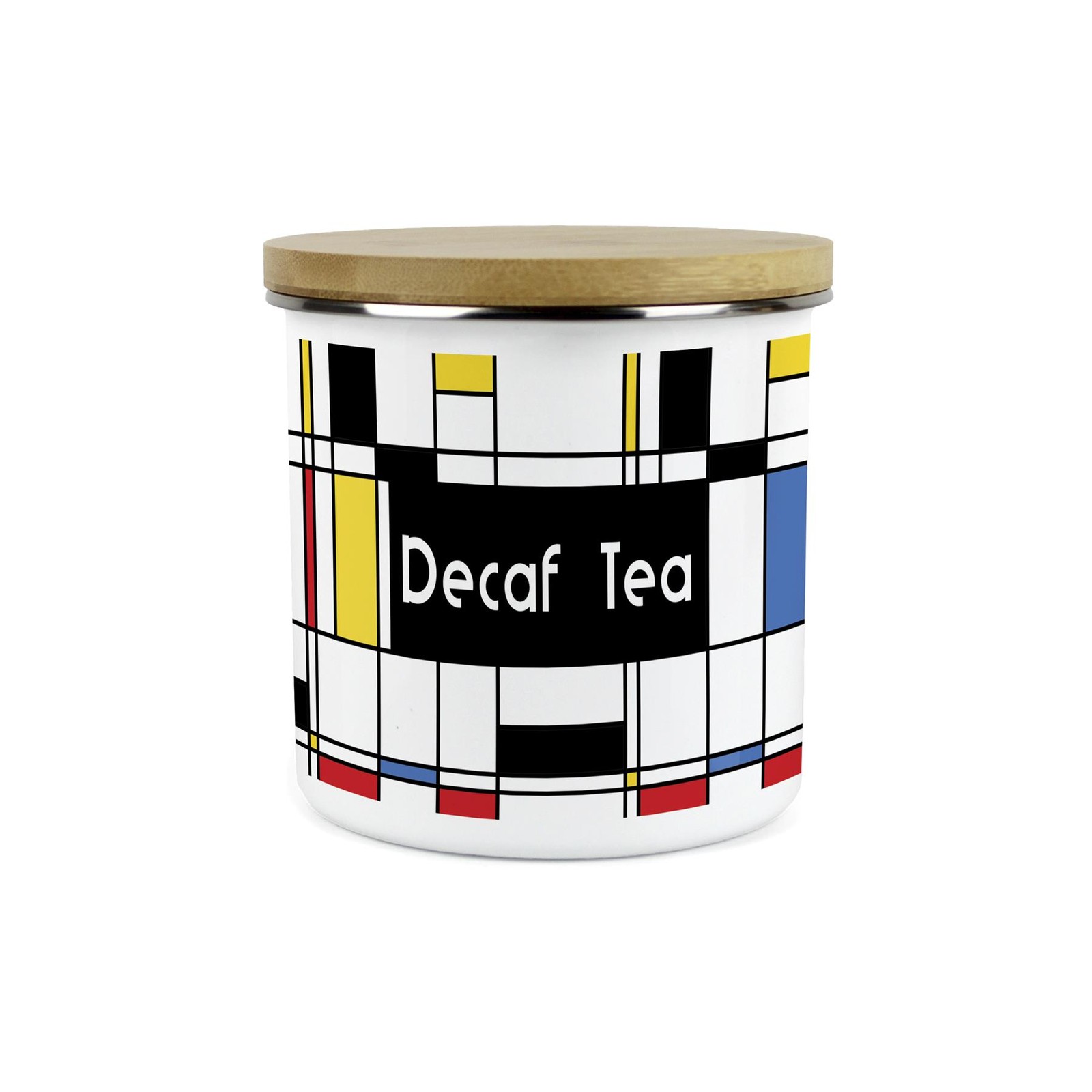 Retro Decaf Tea Canister - Art Deco 1.2L Large Enamel Kitchen Storage Tin