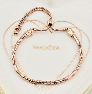 New Genuine Pandora Rose Gold Moments Snake Chain Slider Bracelet