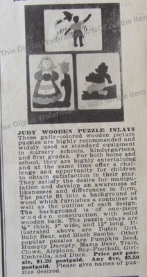 1940 Ad * Judy Wooden Puzzles Inlays Wood * Dutch Girl Black Sambo Baby Bear