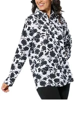 HUE Women's Long Sleeve Nap Shirt Black Floral