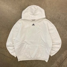 Vintage Y2K Adidas Center Trefoil Logo White Hoodie Essential Size Large