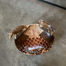 Zebra, Giraffe, Ox Carved Wooden Bowl From Africa
