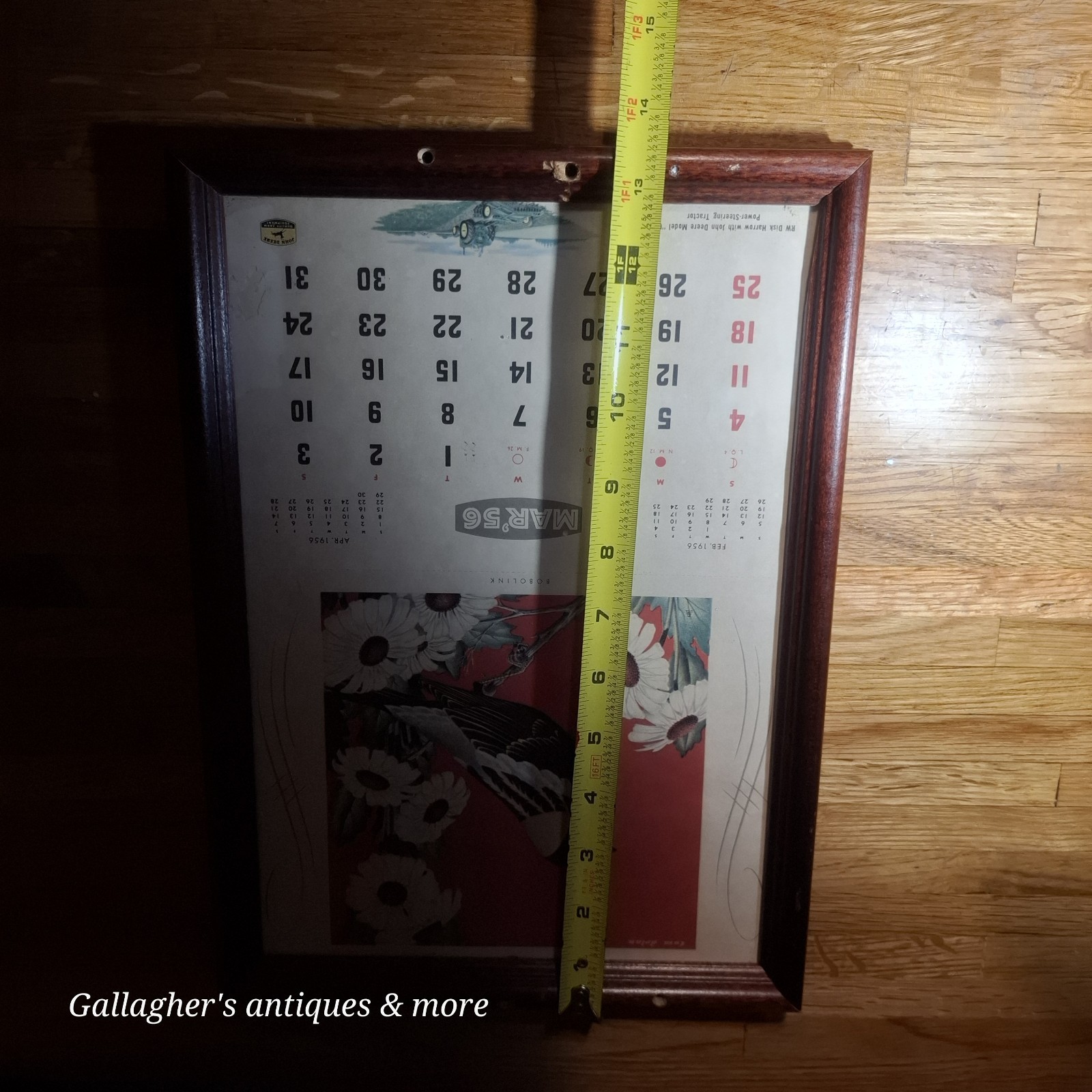 Framed Vintage 1956 JOHN DEERE Calendar Model 60 Power-Steering Tractor & Bird