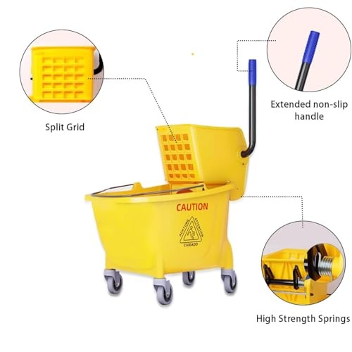 Commercial Mop Bucket with Side Press Wringer on Wheels with Industrial Heavy 