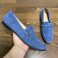 Lands End Blue suede-like loafers with a metal ring detail size Women s 7.5
