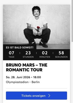 Bruno Mars The Romantic Tour 28.06.2026 Olympiastadion Berlin