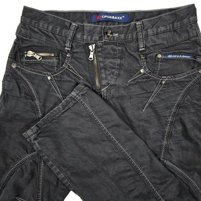 Cipo & Baxx Jeans Mens 33x34 Black Slim Straight Cut Zipper Pocket Seam Denim