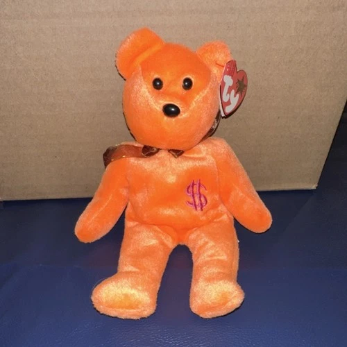 Vintage Ty Beanie Babies Billionaire 3 Bear Orange Employee Party 2000