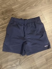 Patagonia Size L Boys Baggies Shorts Lined Blue Pockets Logo 5" Inseam