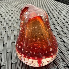 Vintage Handblown Art Glass Pear Fruit  Paperweight w/ Controlled Bubbles - 3.5”