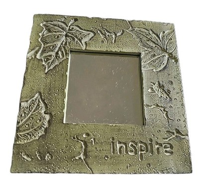Small 6'' Wall Accent Mirror Square Stone Texture Leaf Engravings ''Inspire''