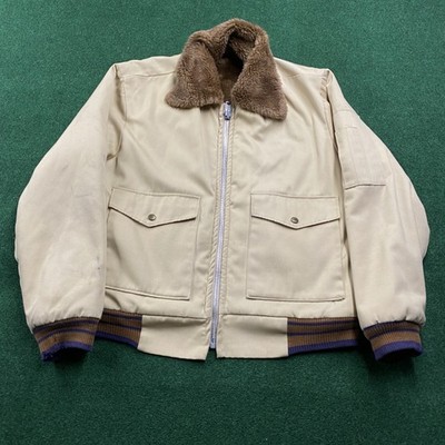 Vintage 70S Oshkosh Jacket Mens XL Beige Sherpa Lined Bomber Full Zip Coat USA