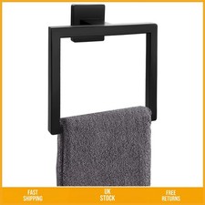 Elegant Matte Black Square Hand Towel Ring Wall Mounted SUS 304 Steel 1 Pack