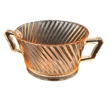 Vintage Sugar Bowl Diagonal Ribbed Pink Depression Glass