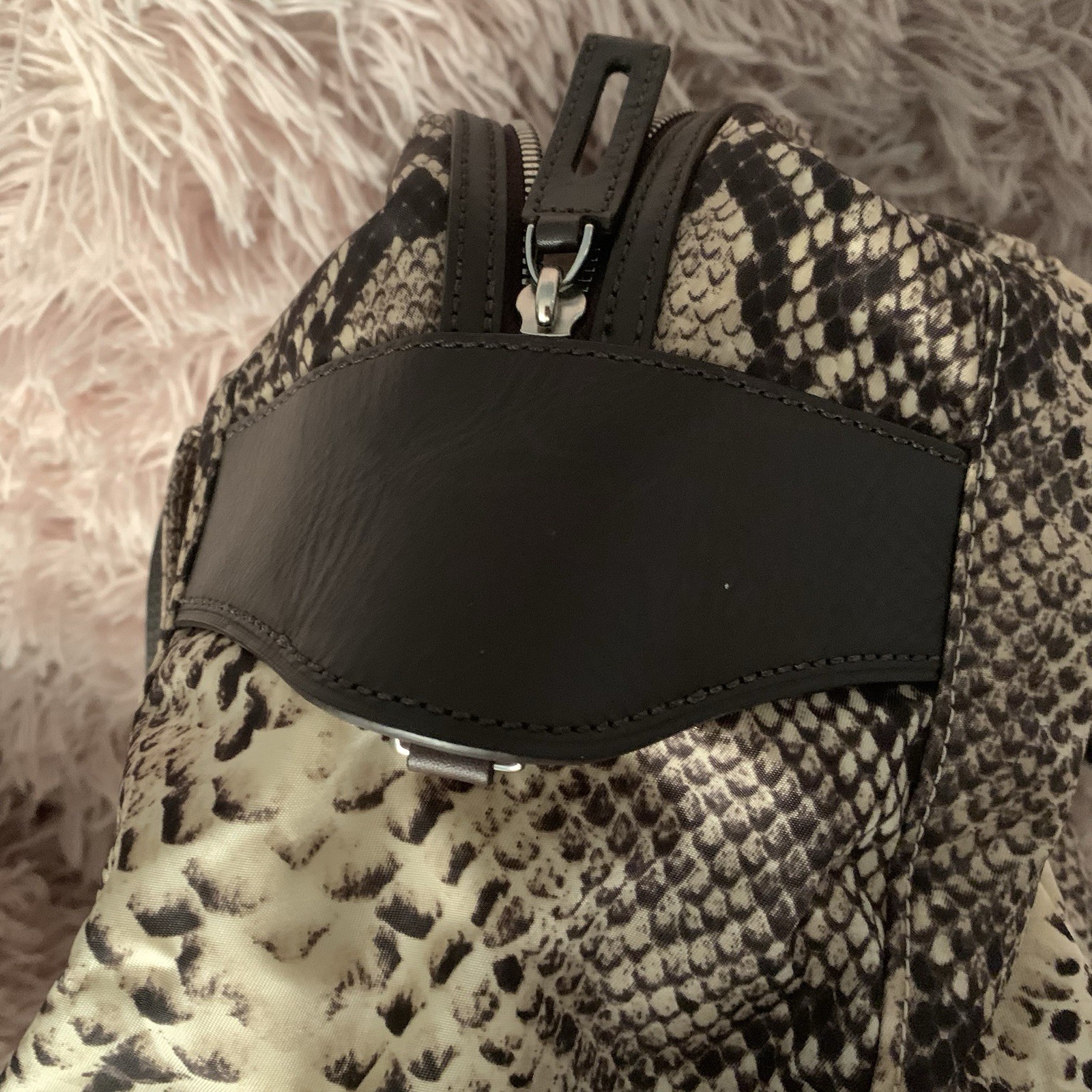 TUMI Nylon Tote Bag Python Print Leather Straps 1… - image 13