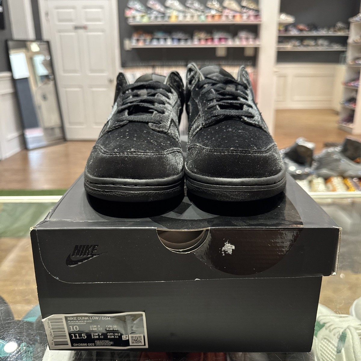 Nike Dunk Low x Dover Street Market *Triple Black* Velvet, Men's Nike Dunk Low x Dover Street Market *Triple Black* Velvet, Men's