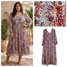 Belle Boho Kim Gravel Paisley Tiered Maxi Dress Plus Size 3X Resort Cottagecore