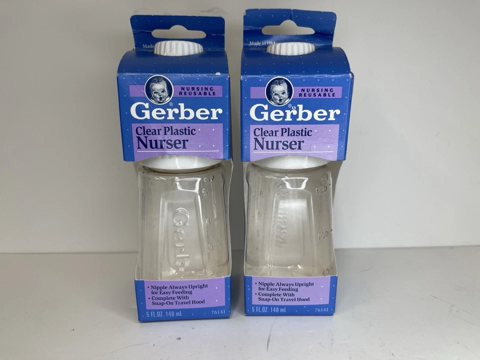 Two VintageGerber 1991 Clear Plastic Nurser Latex Nipple 5 Fl Oz Made In USA - Image 3 of 4