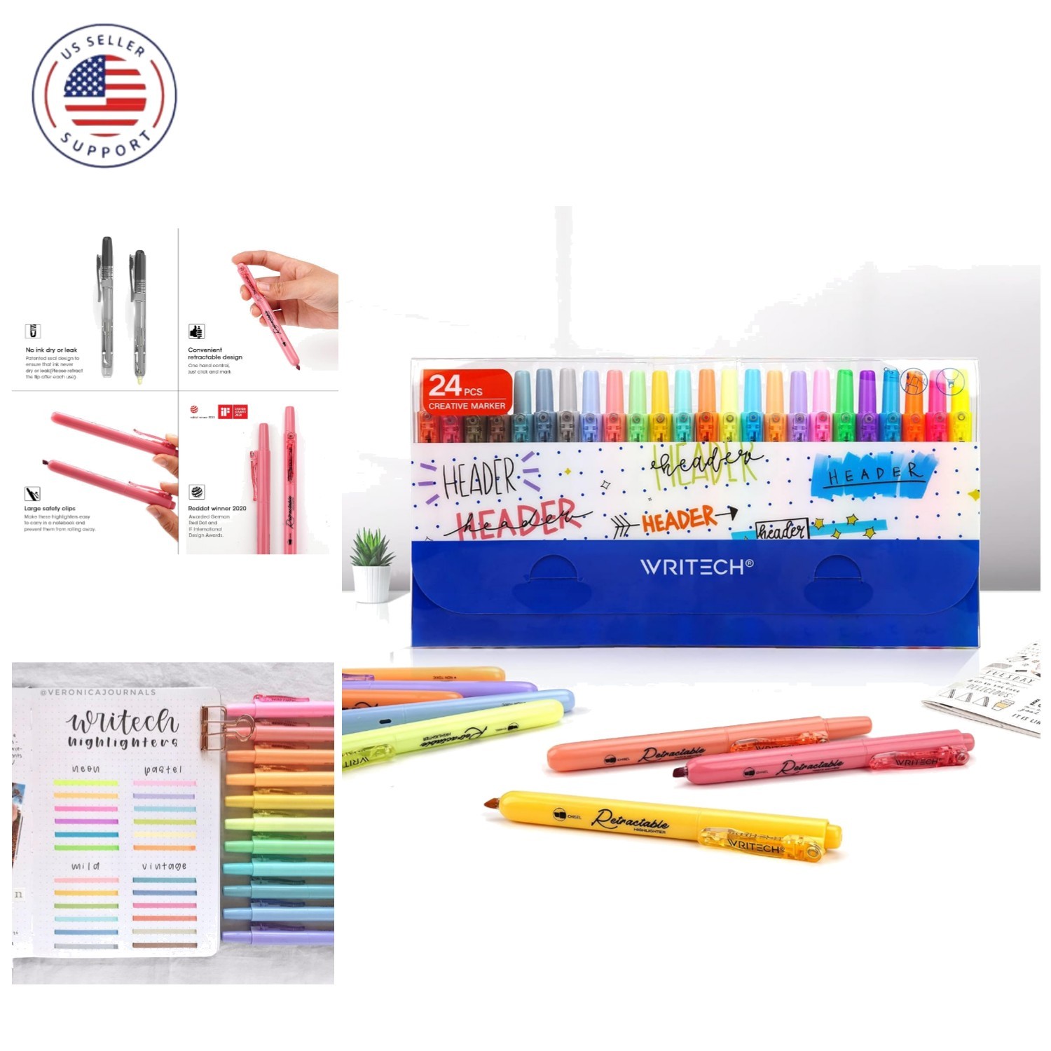 S Assorted Colors: Chisel Tip Click Aesthetic Highligh...
