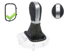 SCHALTKNAUF FUR VW TOURAN DSG SCHALTMANSCHETTE ECHTELEDER NAHT GELB + RAHMEN