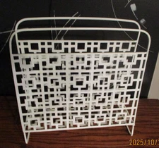 Mid Century Modern MCM Magazine Rack Stand white geometric metal