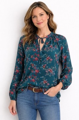 Blue Rain Woman s Sz M Long Sleeve Green Purple Floral Print Flowy Cottagecore