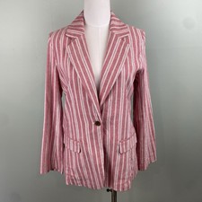 Treasure  Bond red striped linen blend blazer, preppy coastal size Small