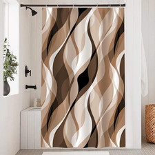 Brown Shower Curtain, Modern Abstract Grey and Brown Striped Shower Curtain Set